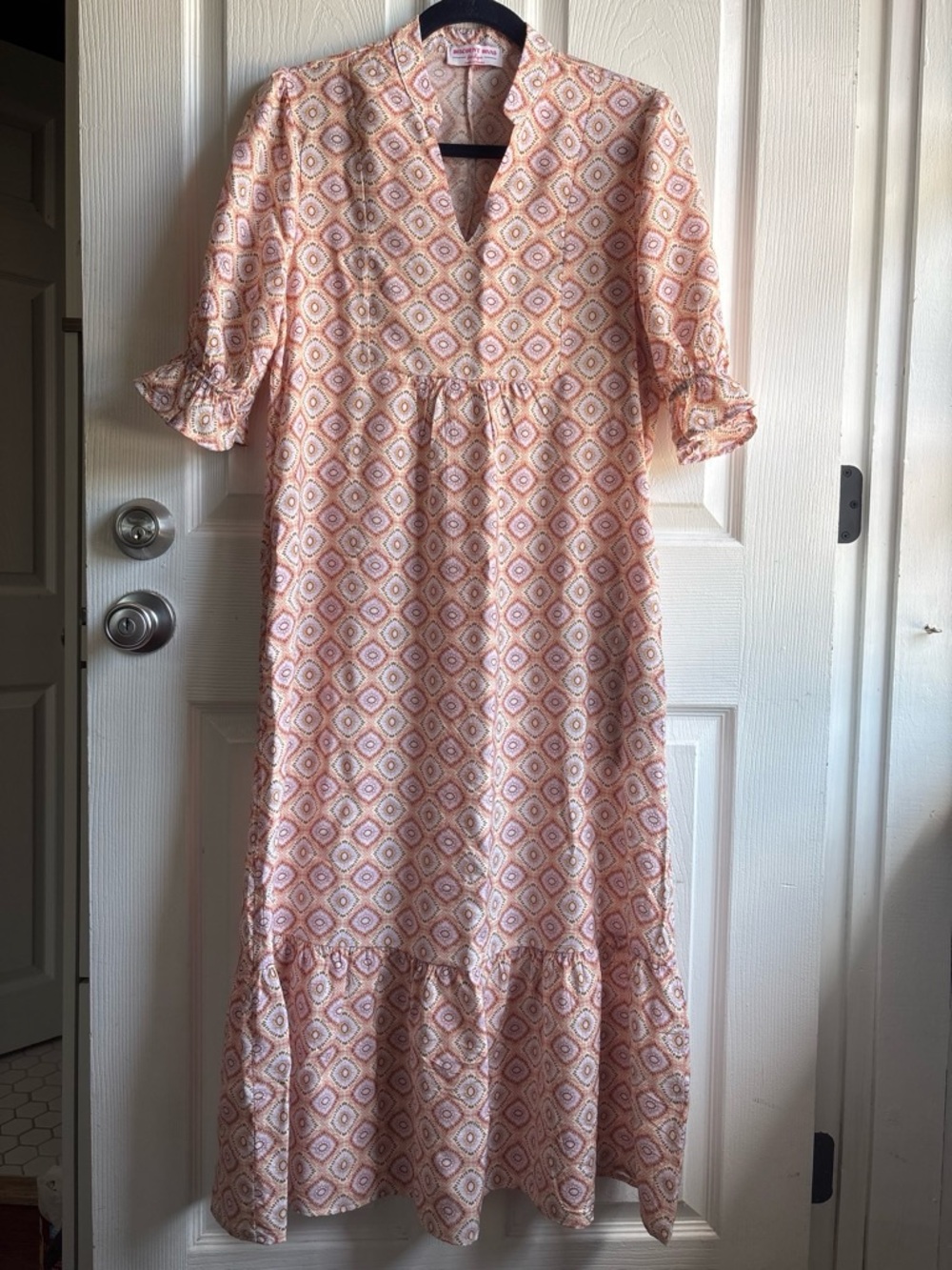 Boho Geometric Block Print Tiered Maxi Dress- Small